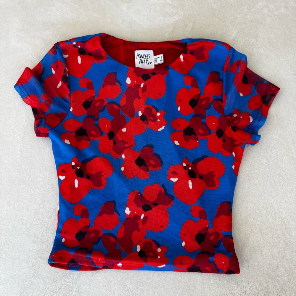 Princess Polly Red and Blue Floral Crop Top